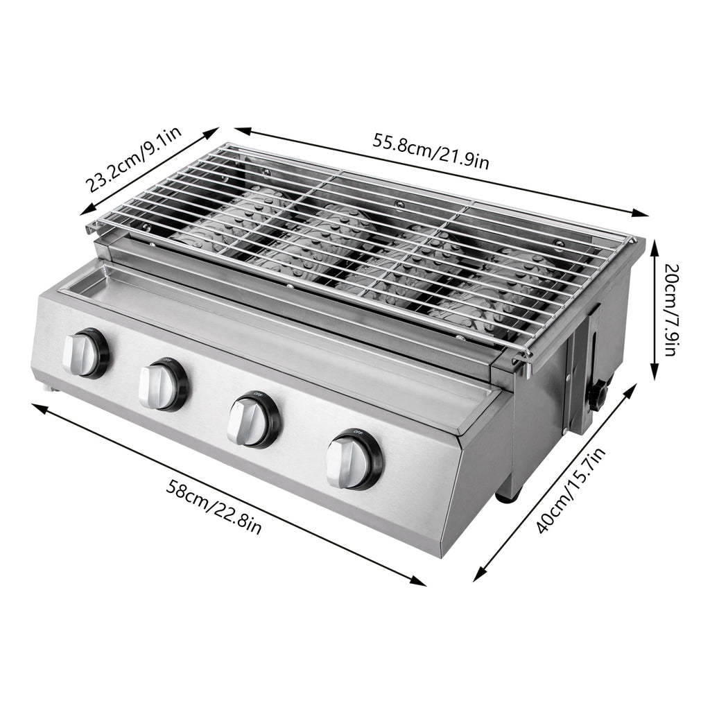 Cobalt Grill 4 Burner Stainless Steel Portable Tabletop Gas Grill Smokeless For Camping And Indoor Outdoor Barbecue