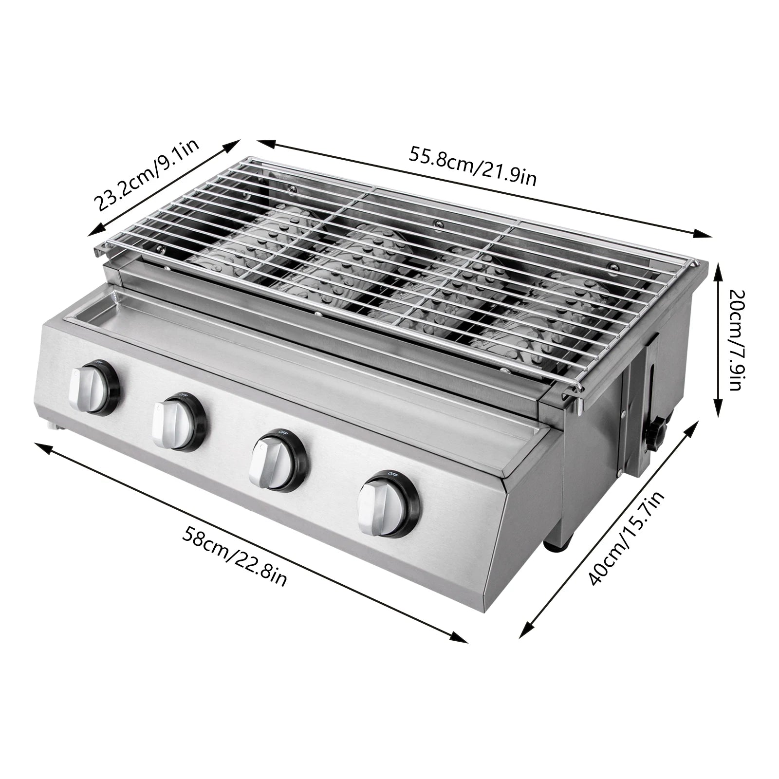 Cobalt Grill 4 Burner Stainless Steel Portable Tabletop Gas Grill Smokeless For Camping And Indoor Outdoor Barbecue