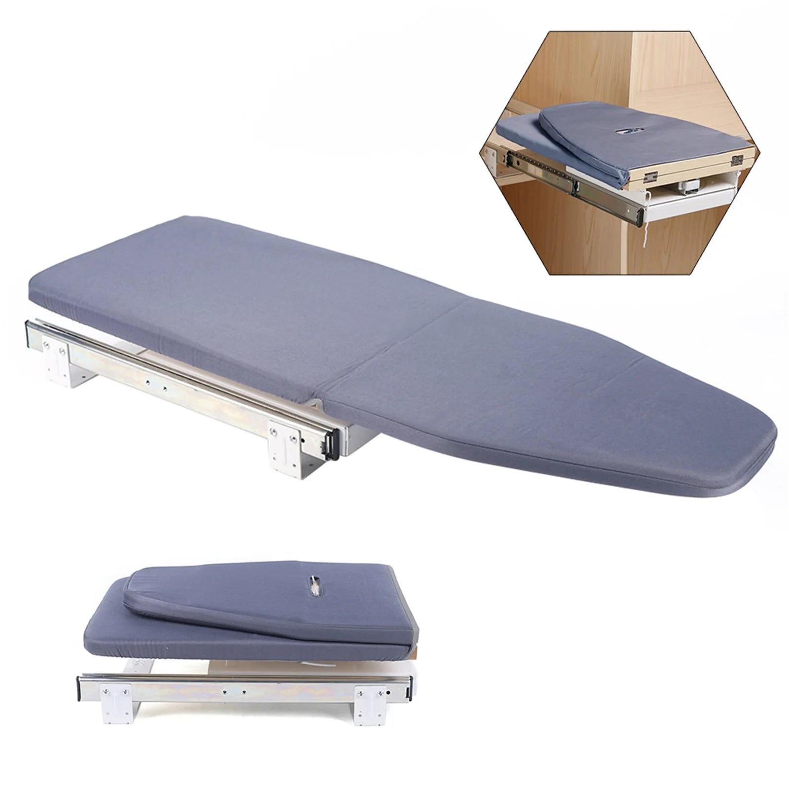 CozyHome Foldable Ironing Board With Cabinet Mount And Push Pull Sturdy Metal Frame, 80x29.5 cm, Gray