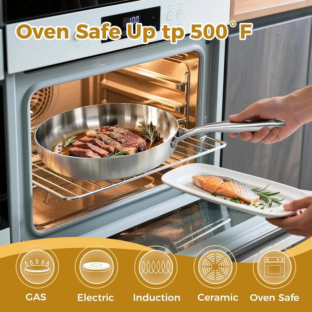 Everstone 12-Inch Tri-Ply Stainless Steel Frying Pan for Gas and Induction Cooktops