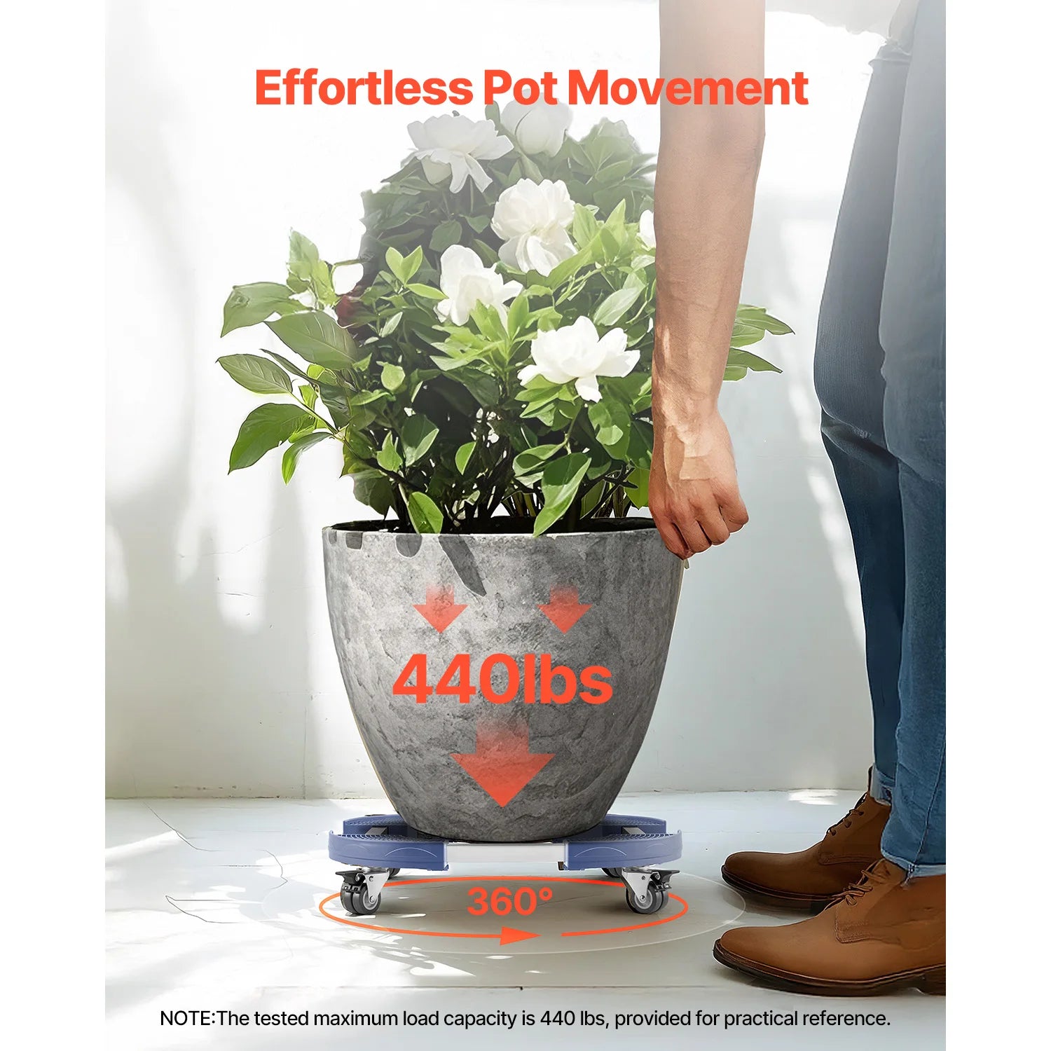 Vevor Trash Can Dolly 440 lb Capacity Adjustable 15 to 22.8 Inch 4 Wheel Drum Rolling Cart Blue Black Plant Caddy