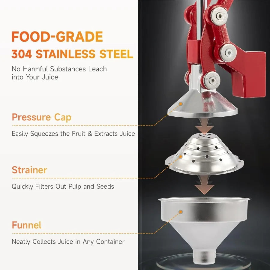 Red Manual Citrus Juicer Pro Hand Press for Oranges Lemons and Limes Easy to Clean