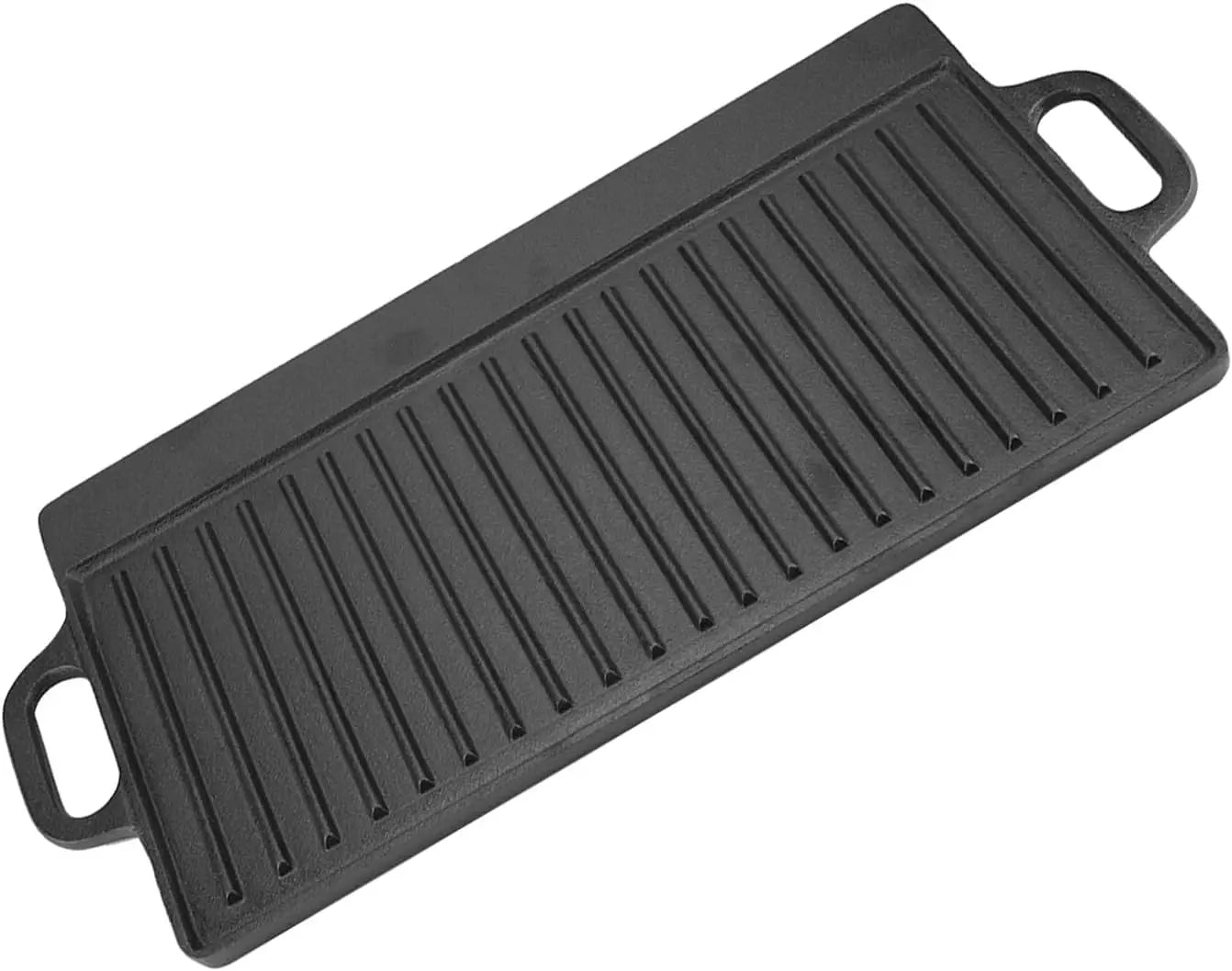 Double-Sided Cast Iron Griddle Pan With Ridged Grill Surface And Flat Baking Plate For Stovetop Cooking