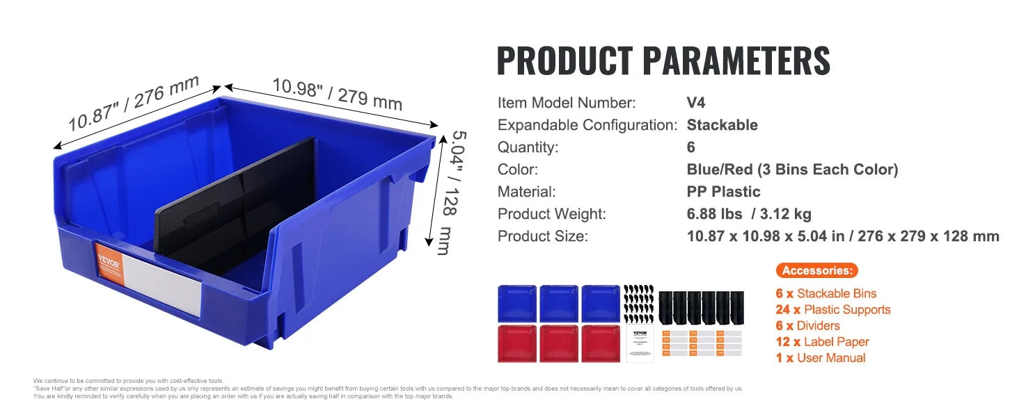 SucceBuy Six Pack Stackable Garage Storage Bins For Wall Mounted Organizer In Closet Kitchen And Office