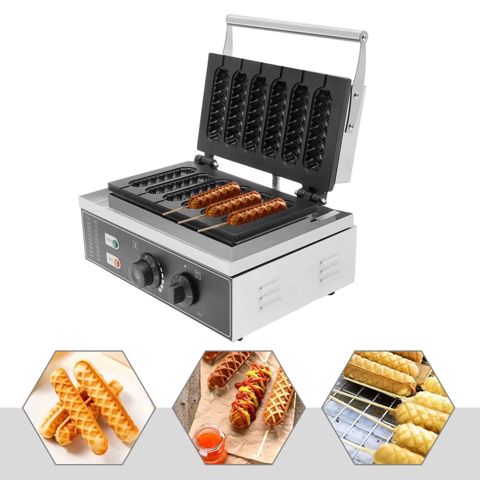 NovaLux 1500W Hot Dog Machine With 6 Molds Time And Temp Control Nonstick Plates Compatible With 110 220V