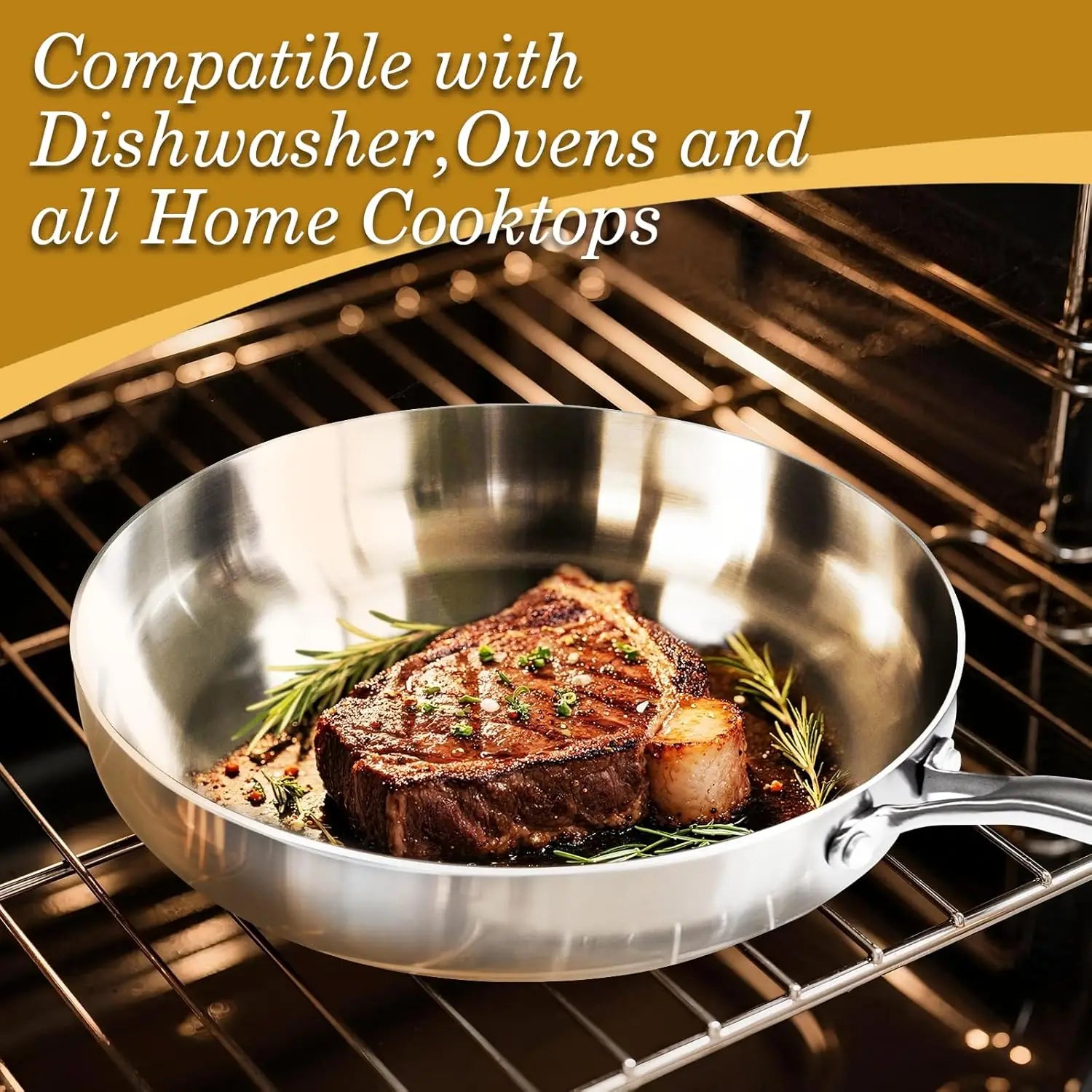 Everstone 12-Inch Tri-Ply Stainless Steel Frying Pan for Gas and Induction Cooktops