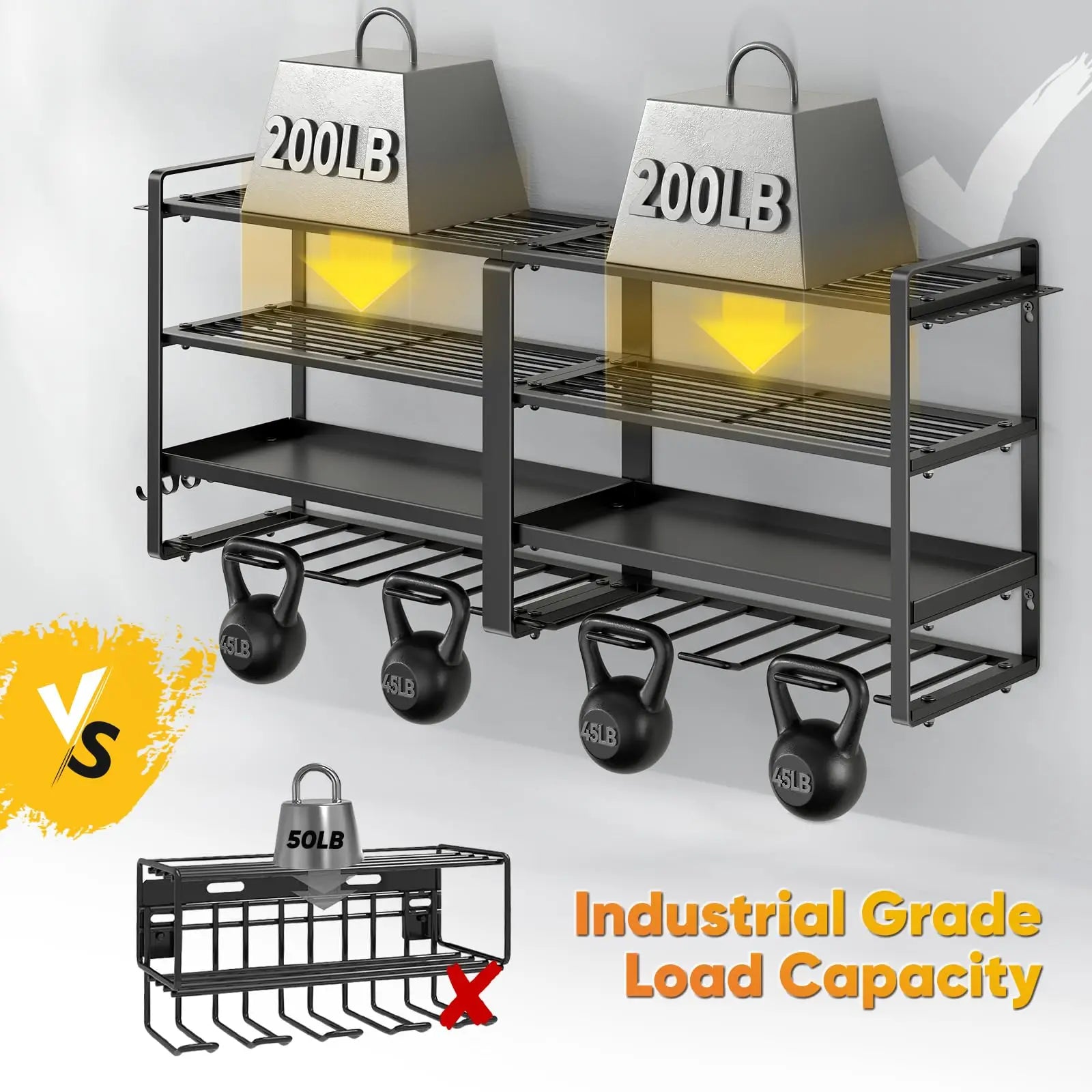 PowerForge Four Tier Tool Organizer Wall Mount for Heavy Duty Drill Storage in Garage