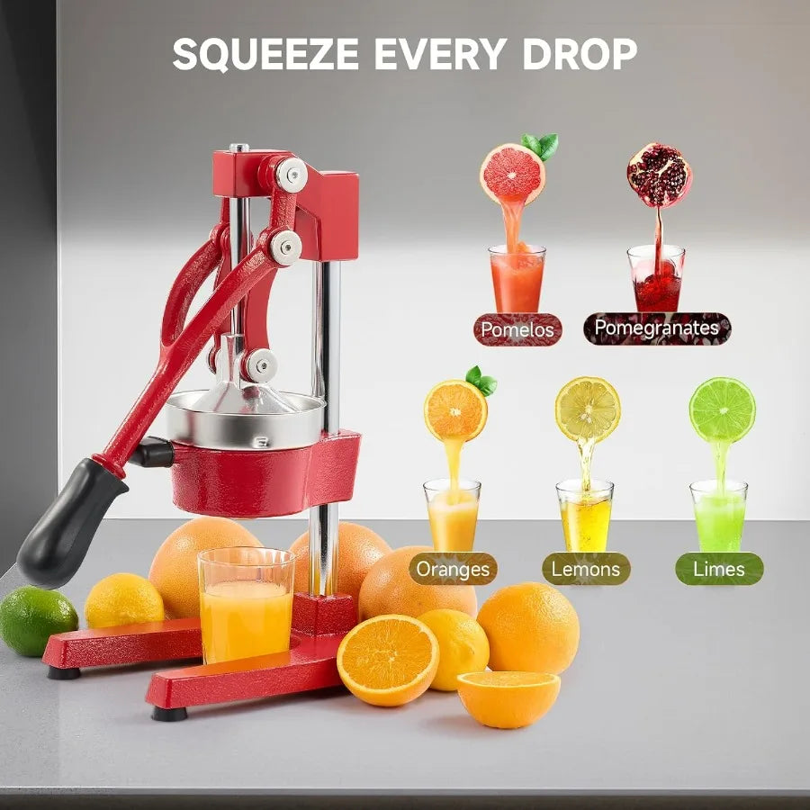 Red Manual Citrus Juicer Pro Hand Press for Oranges Lemons and Limes Easy to Clean