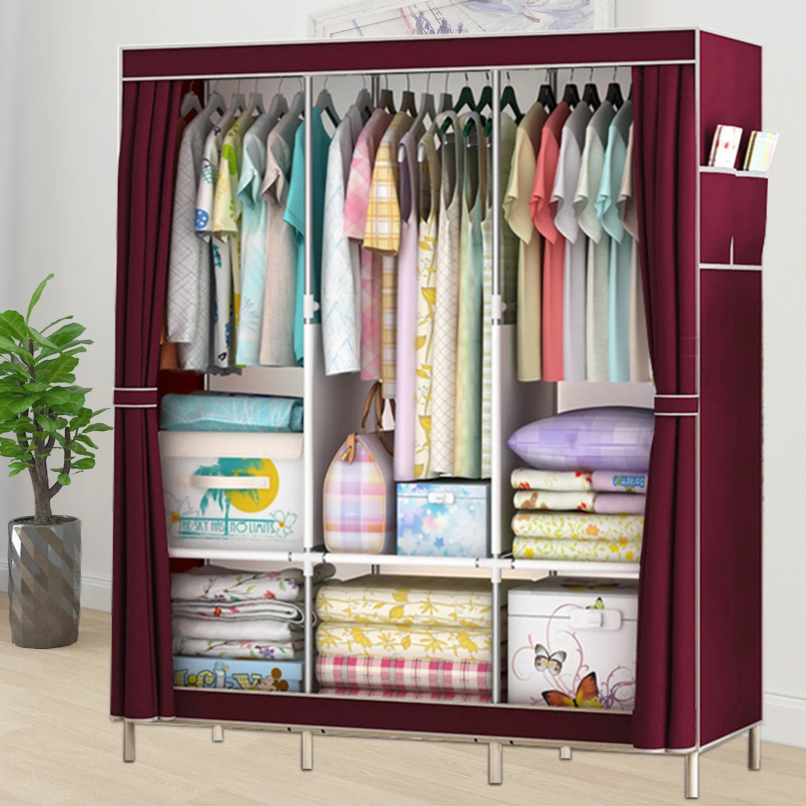 HomeEase Closet Wardrobe Organizer Storage Rack Nonwoven Fabric Dustproof Portable Clothes Shelf Easy Assembly