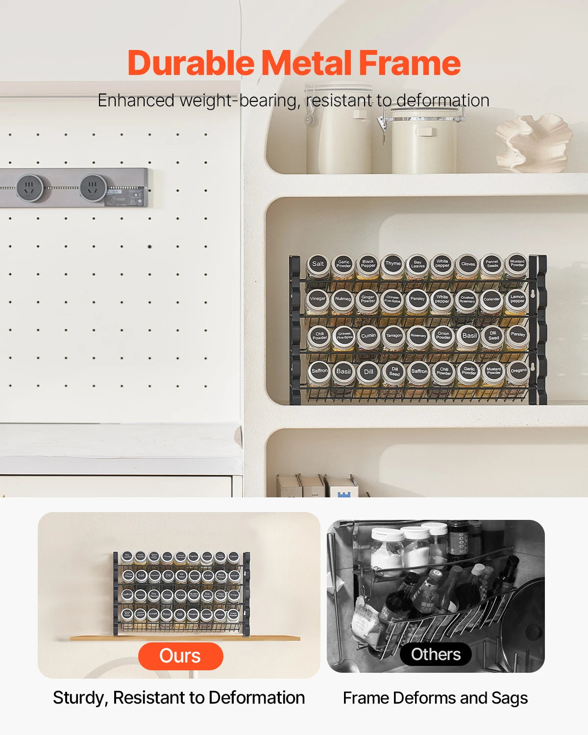 NordicEdge Cabinet Spice Rack Organizer With 36 Or 72 Empty Jars Lids Labels And Funnel
