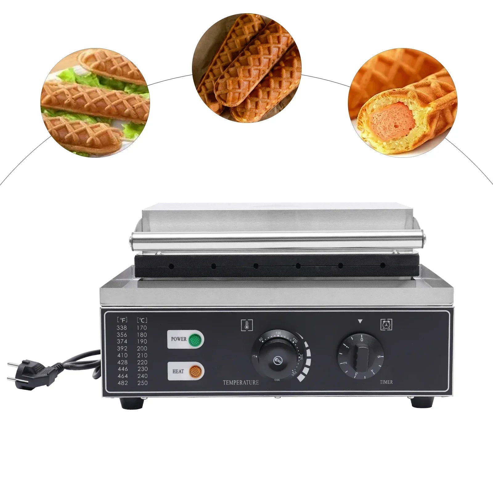 NovaLux 1500W Hot Dog Machine With 6 Molds Time And Temp Control Nonstick Plates Compatible With 110 220V