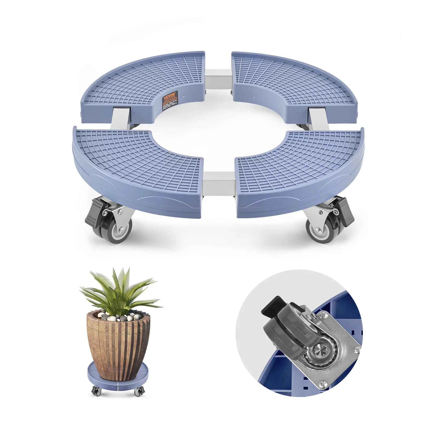 Vevor Trash Can Dolly 440 lb Capacity Adjustable 15 to 22.8 Inch 4 Wheel Drum Rolling Cart Blue Black Plant Caddy