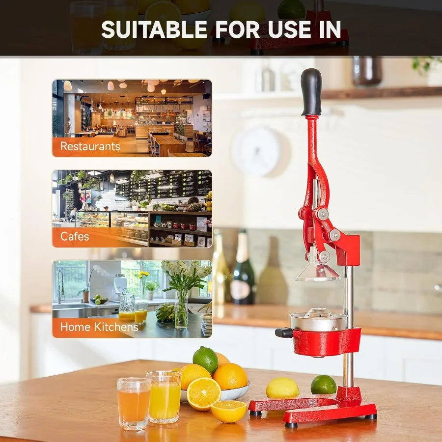 Red Manual Citrus Juicer Pro Hand Press for Oranges Lemons and Limes Easy to Clean
