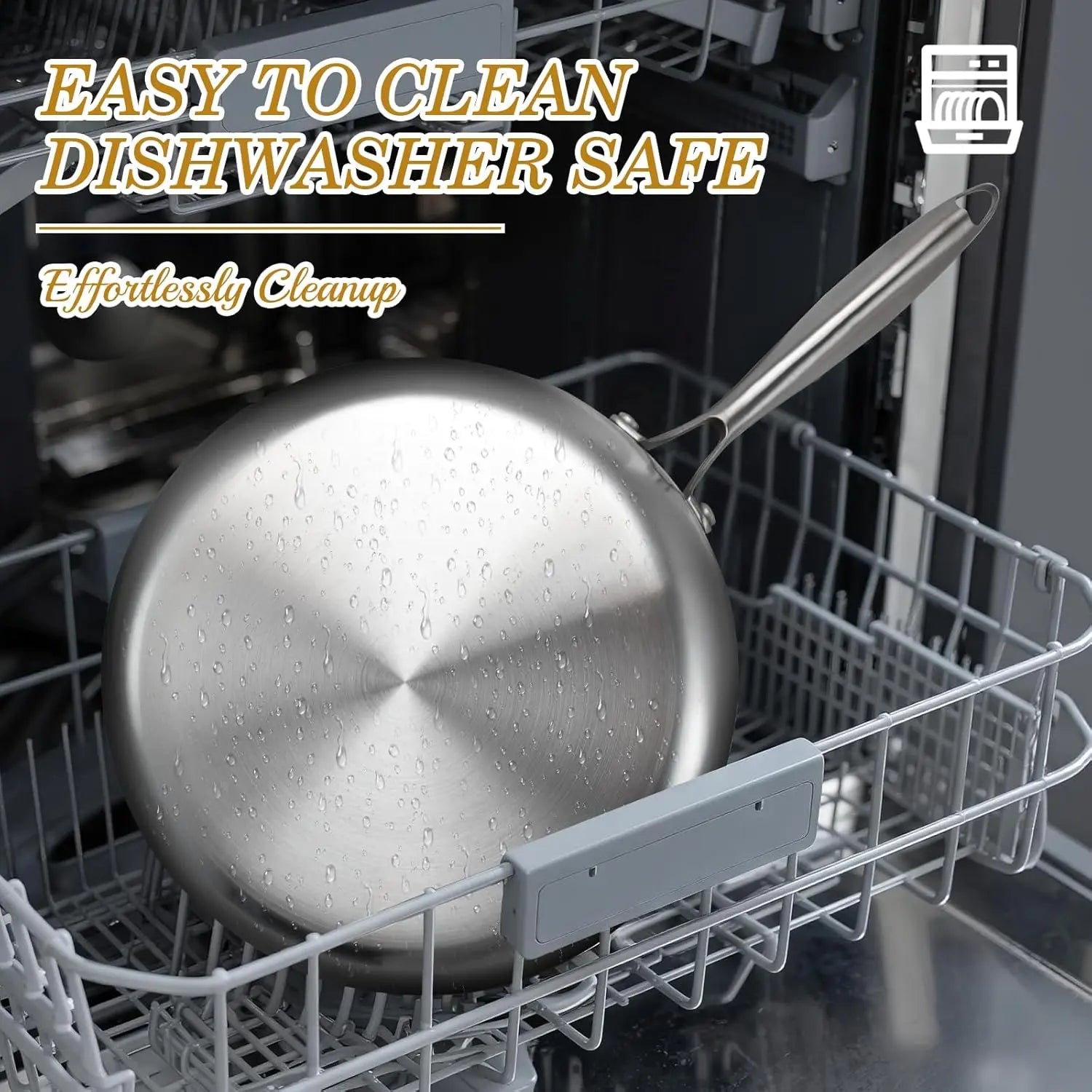 Everstone 12-Inch Tri-Ply Stainless Steel Frying Pan for Gas and Induction Cooktops