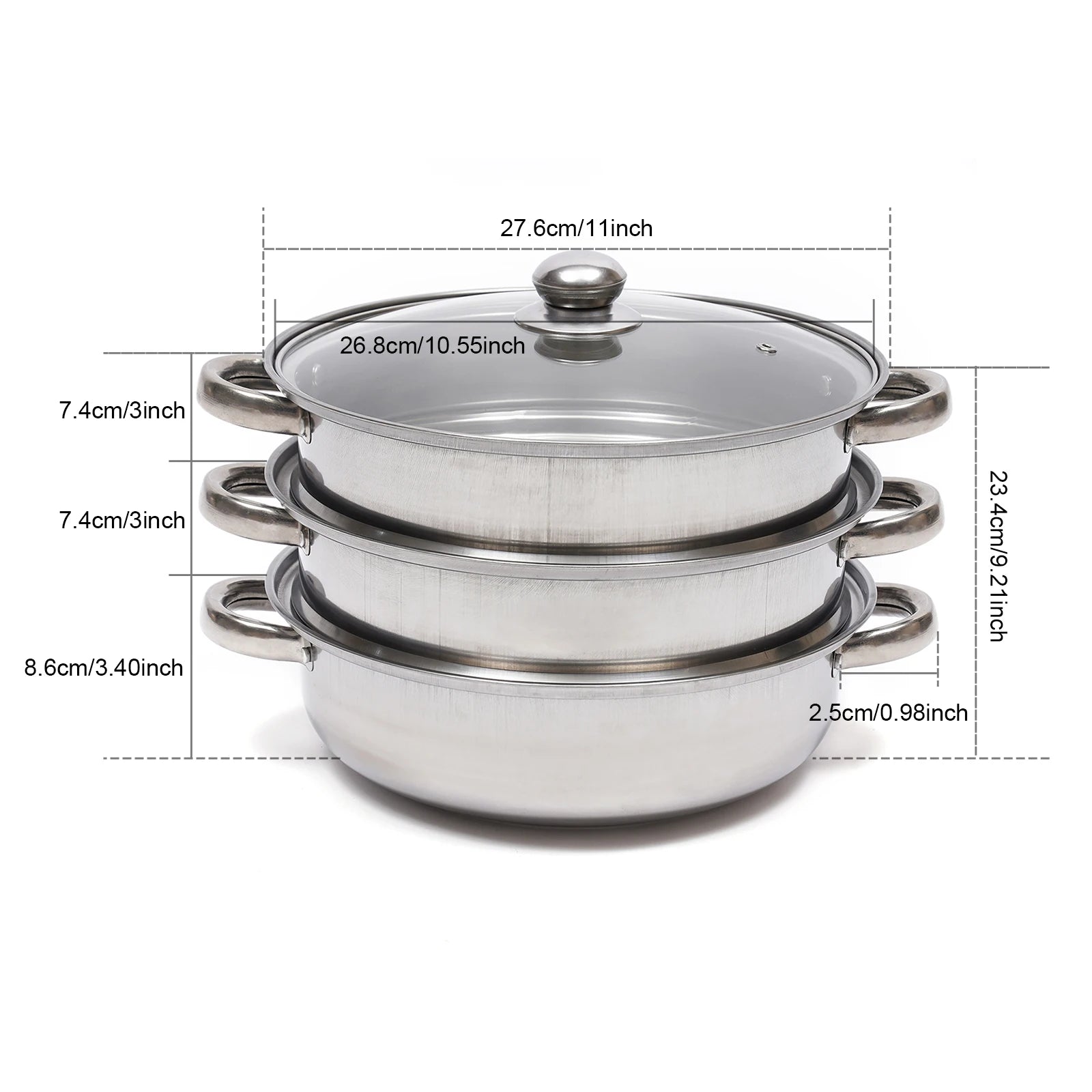 28cm 3 Tier Stainless Steel Steam Cooker And Steamer Pot For Vegetables And Seafood