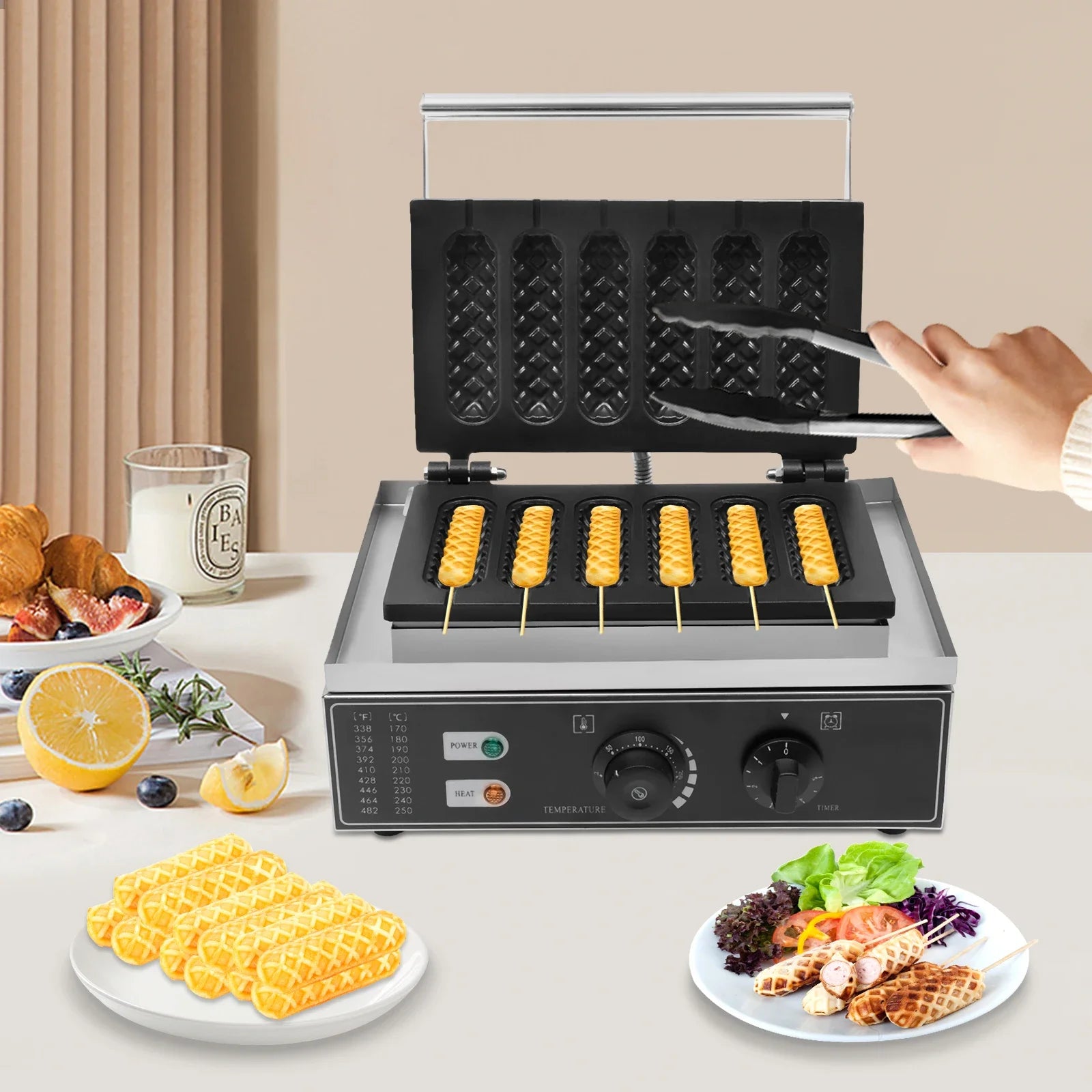 NovaLux 1500W Hot Dog Machine With 6 Molds Time And Temp Control Nonstick Plates Compatible With 110 220V