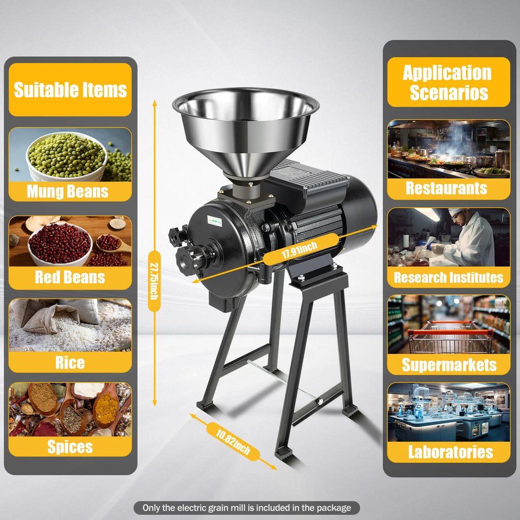 Northgate Electric Grain Mill For Dry Grains, Wheat And Coffee Bean Milling With Stainless Steel Funnel, 110/220V