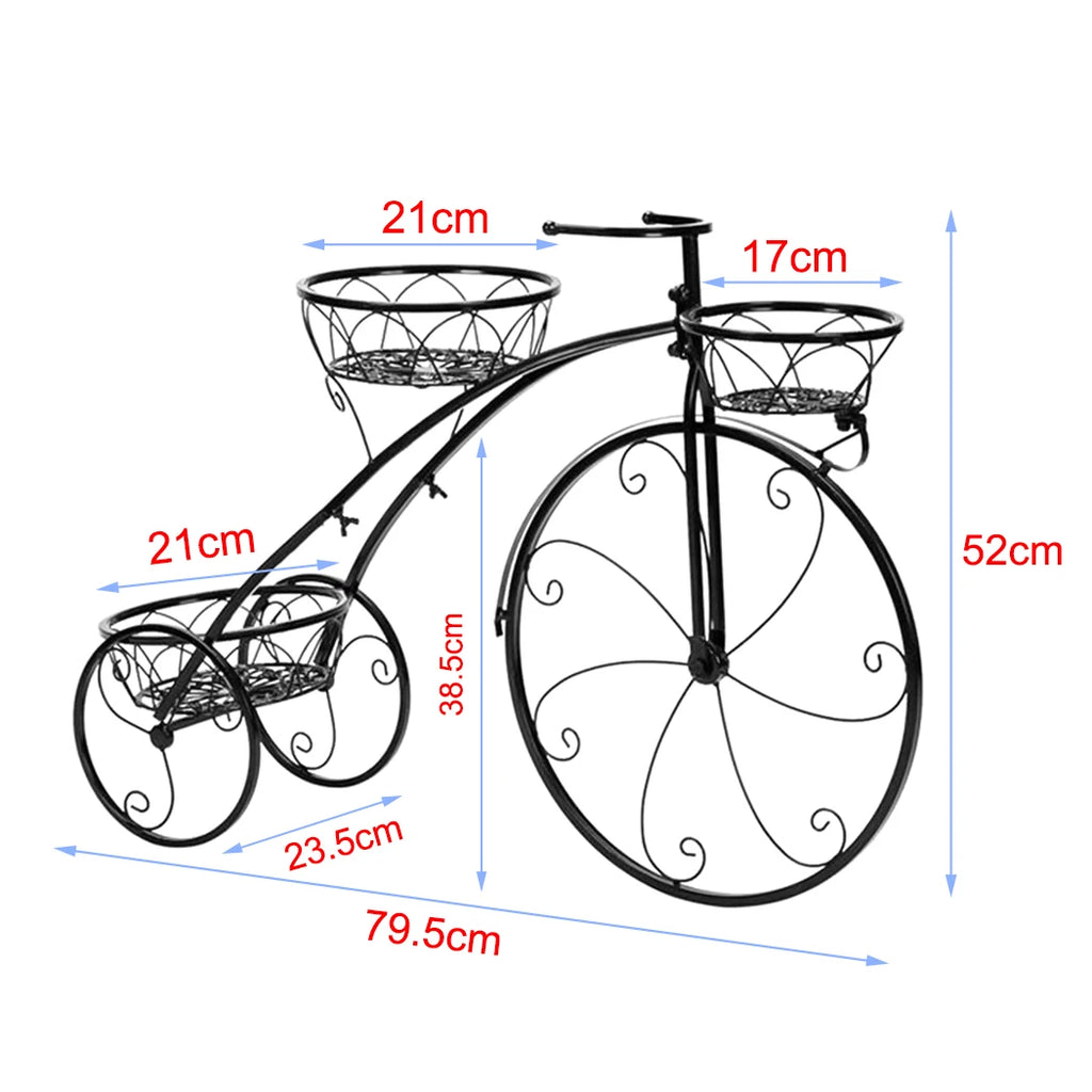 Three-Tier Bicycle Plant Stand in Wrought Iron Tricycle Planter for Indoor Outdoor Garden Decor