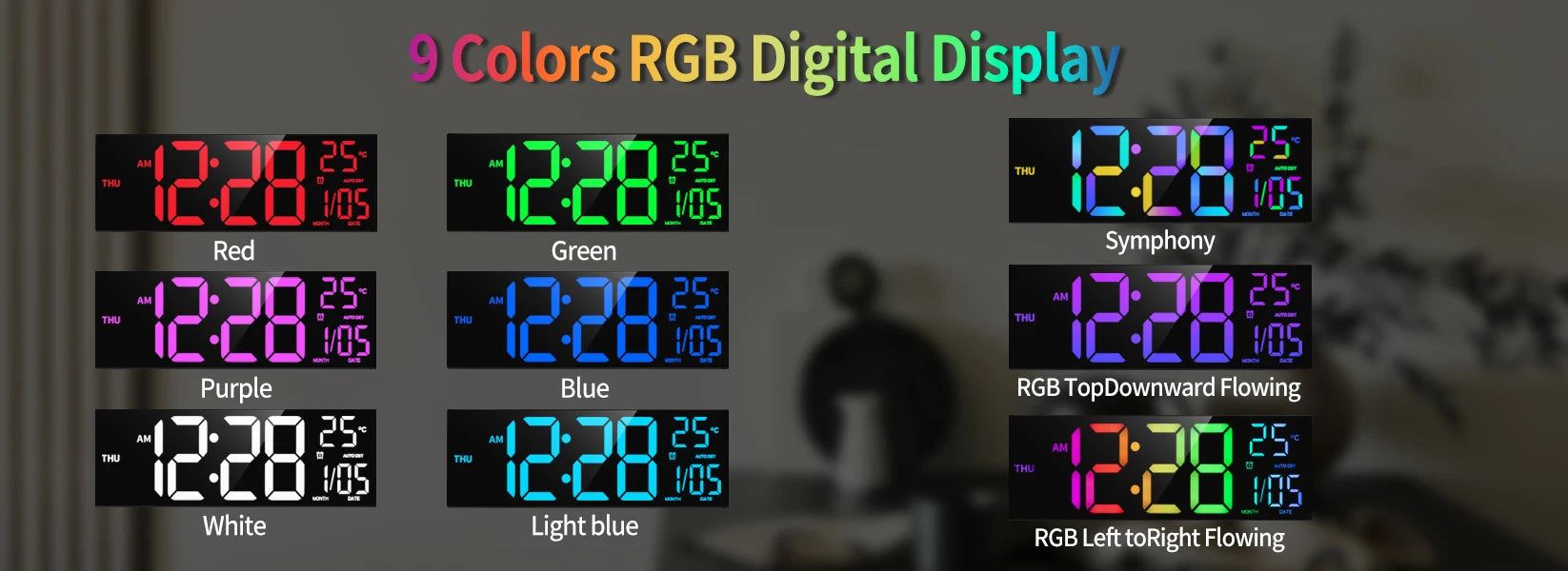 LumaTime 16 Inch Digital Wall Clock With Large Led Display Remote Control 8 Rgb Color Options Alarm Temperature