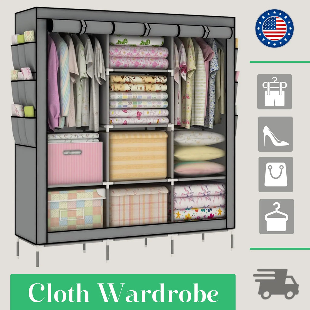 HomeEase Closet Wardrobe Organizer Storage Rack Nonwoven Fabric Dustproof Portable Clothes Shelf Easy Assembly