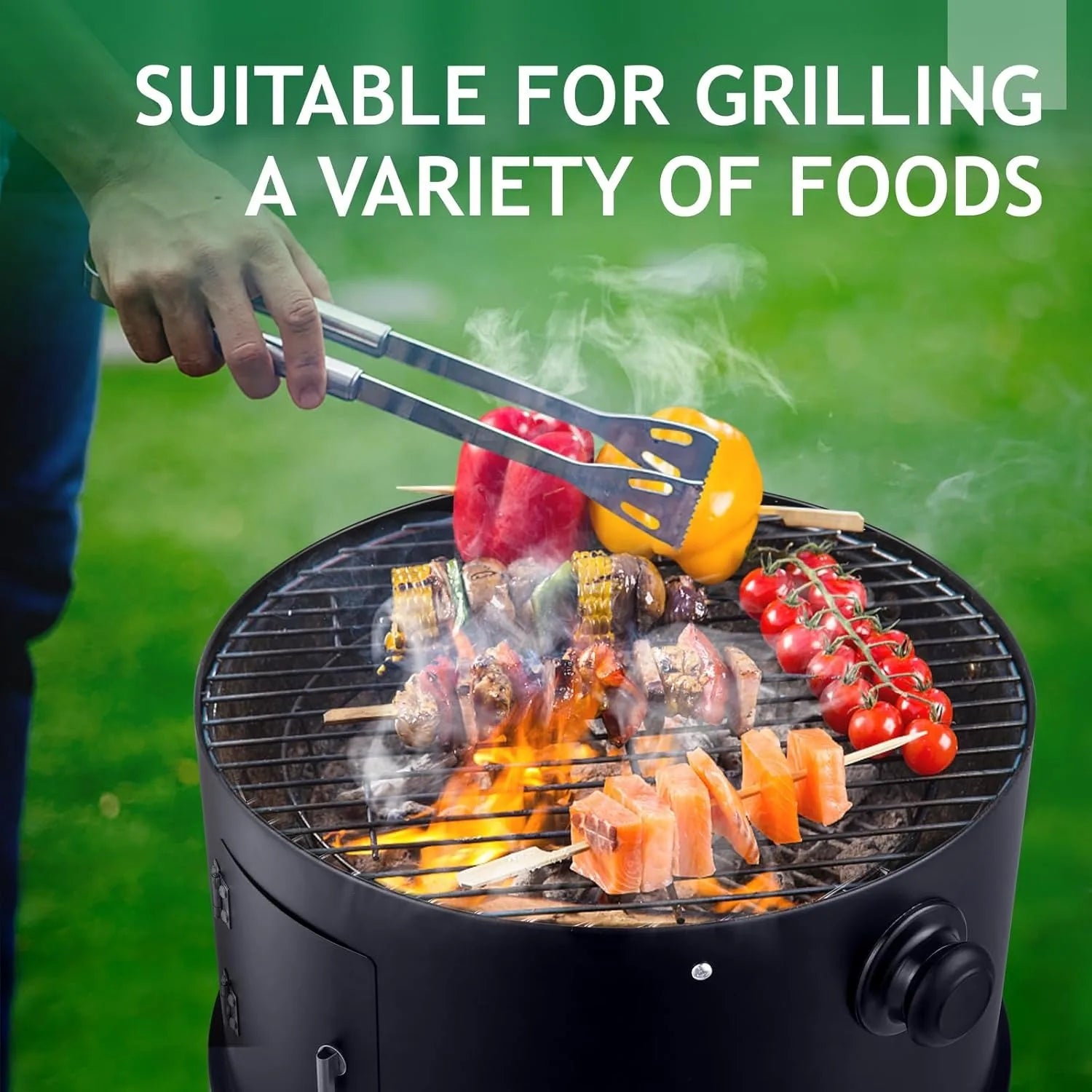 SummitFire 16 Inch Charcoal Barbecue Smoker Grill 3 In 1 Portable Vertical Cooker With Thermometers And Adjustable Vents