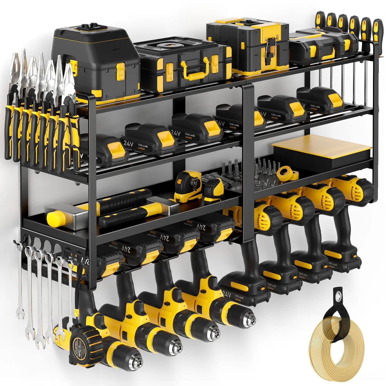 PowerForge Four Tier Tool Organizer Wall Mount for Heavy Duty Drill Storage in Garage
