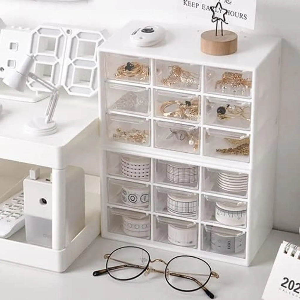 ClearView 9 Drawer Desktop Storage Organizer Transparent Wall Mounted Drawer Box For Small Sundries