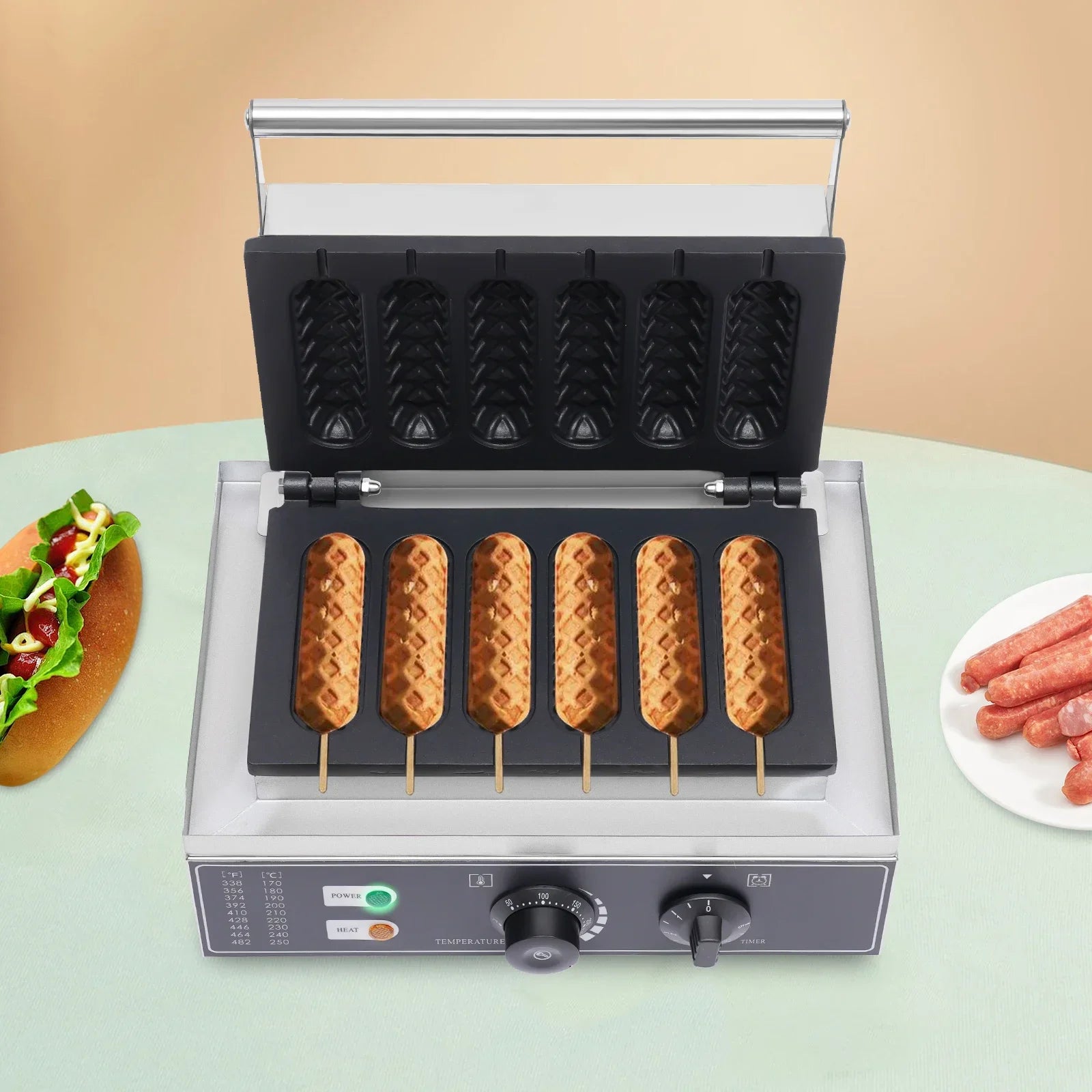 NovaLux 1500W Hot Dog Machine With 6 Molds Time And Temp Control Nonstick Plates Compatible With 110 220V