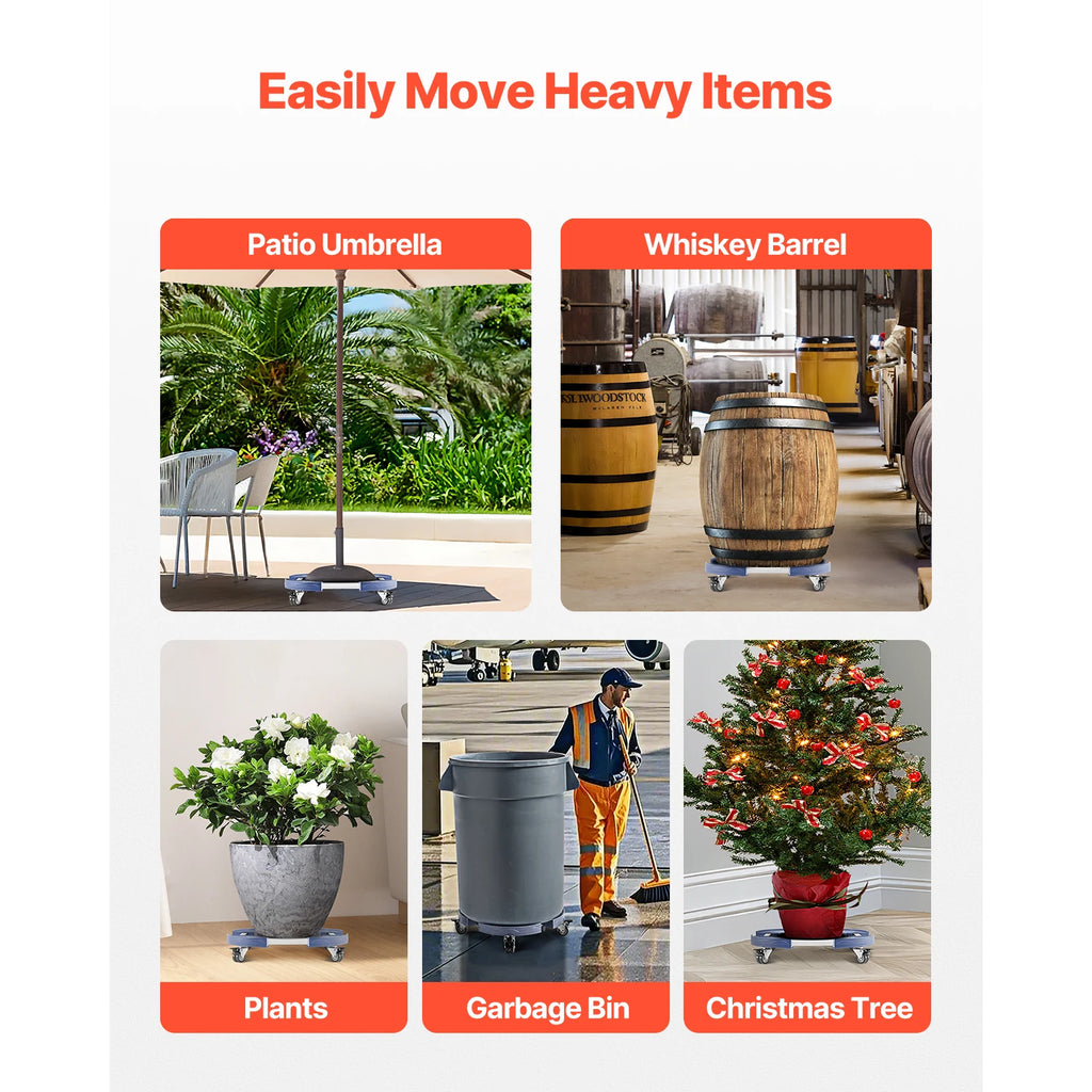 Vevor Trash Can Dolly 440 lb Capacity Adjustable 15 to 22.8 Inch 4 Wheel Drum Rolling Cart Blue Black Plant Caddy