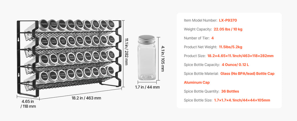 NordicEdge Cabinet Spice Rack Organizer With 36 Or 72 Empty Jars Lids Labels And Funnel