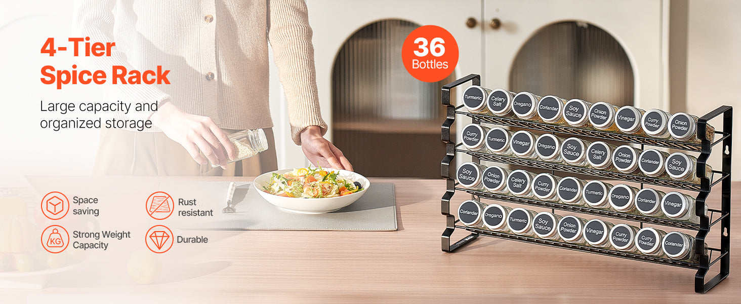 NordicEdge Cabinet Spice Rack Organizer With 36 Or 72 Empty Jars Lids Labels And Funnel