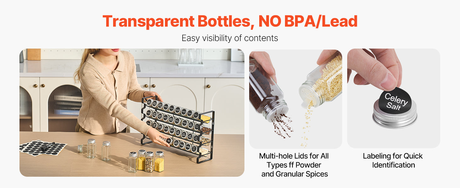 NordicEdge Cabinet Spice Rack Organizer With 36 Or 72 Empty Jars Lids Labels And Funnel