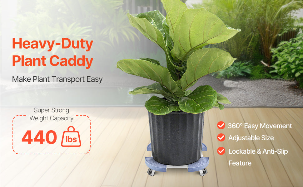 Vevor Trash Can Dolly 440 lb Capacity Adjustable 15 to 22.8 Inch 4 Wheel Drum Rolling Cart Blue Black Plant Caddy