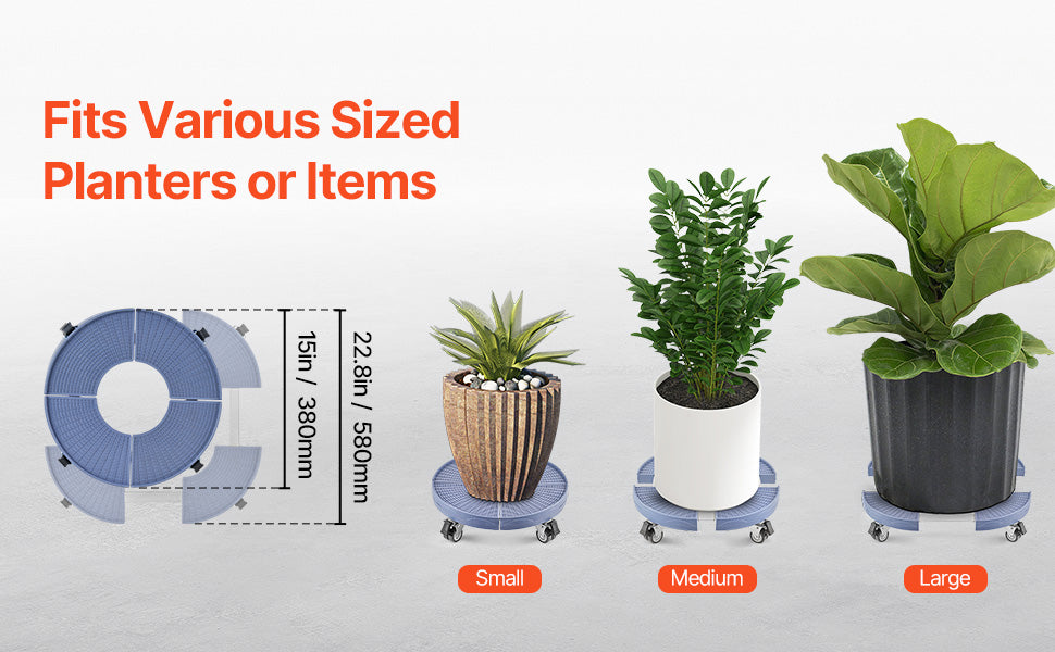 Vevor Trash Can Dolly 440 lb Capacity Adjustable 15 to 22.8 Inch 4 Wheel Drum Rolling Cart Blue Black Plant Caddy