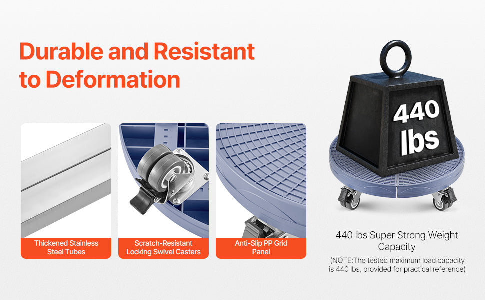 Vevor Trash Can Dolly 440 lb Capacity Adjustable 15 to 22.8 Inch 4 Wheel Drum Rolling Cart Blue Black Plant Caddy